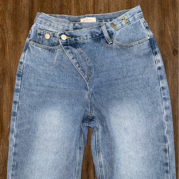 Elan High Rise Jeans Tapered S 24 25 Crossover Waist 90s Ankle Straight Leg Crop - Picture 6 of 11
